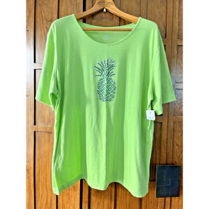 Princess Cruises Womens 2XL Top Resort Rhinestone Pineapple NEW Chartreuse